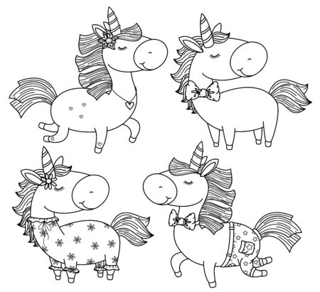 Vector  unicorn cartoons, black silhouette for coloring.のイラスト素材