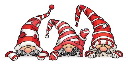 Vector  cute gnomes cartoons hiding  by blank,  isolated on white.のイラスト素材