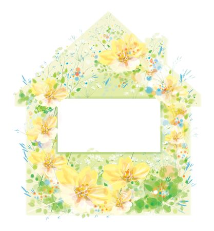 Vector  floral house symbol. Home sweet home, isolated on white.のイラスト素材