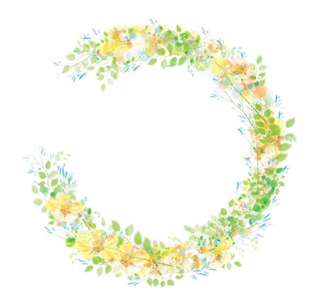 Vector  floral  circle  frame. Fowers and leaves,  isolated on white.のイラスト素材