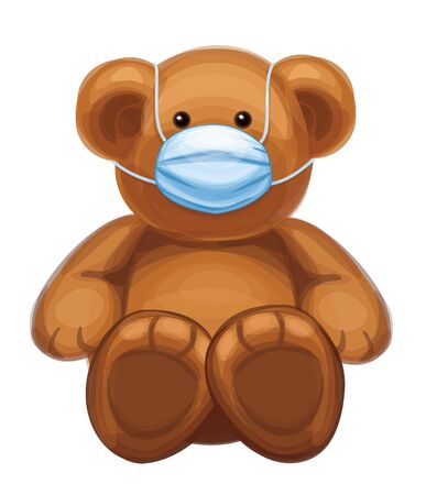  Vector  baby bear cartoon in mask, isolated.のイラスト素材