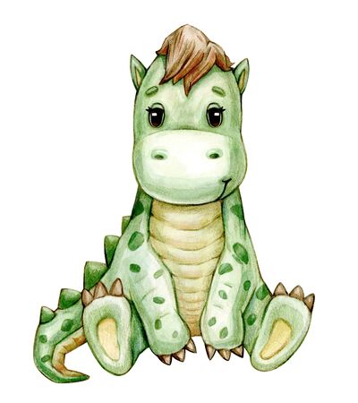  Cute  dinosaur  cartoon, isolated on white. Watercolor illustration.の写真素材