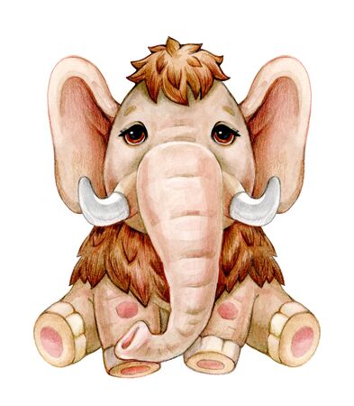  Cute  mammoth  cartoon, isolated on white. Watercolor illustration.の写真素材
