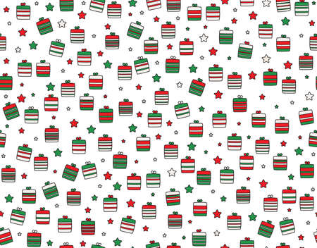Vector Christmas seamless pattern of gifts,  isolated on white.のイラスト素材