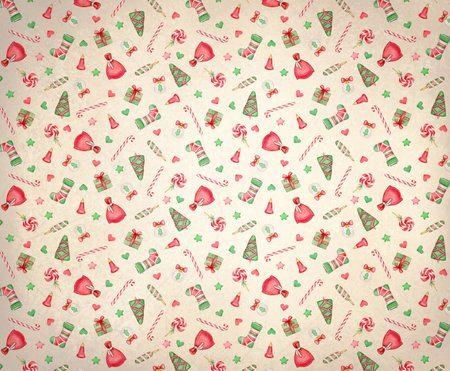 Christmas symbols background. Watercolor illustration.の写真素材