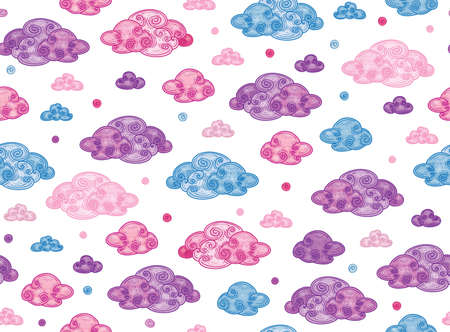 Vector cute seamless pattern, colorful clouds, isolated on white.のイラスト素材