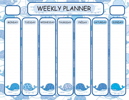 Vector template school timetable, whale cartoons  design.のイラスト素材