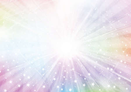Vector  colorful sparkling background with radial rays, lights and stars. Unicorn background.のイラスト素材