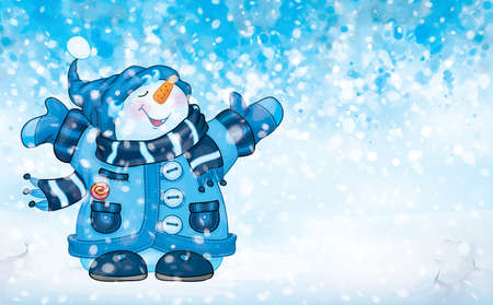 Vector happy snowman cartoon for winter holidays design.のイラスト素材