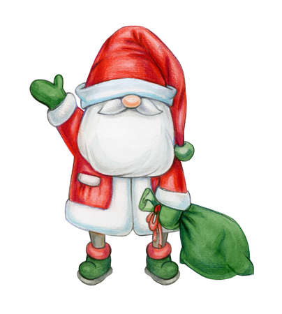Santa Claus cartoon, isolated on white. Watercolor illustration.の写真素材