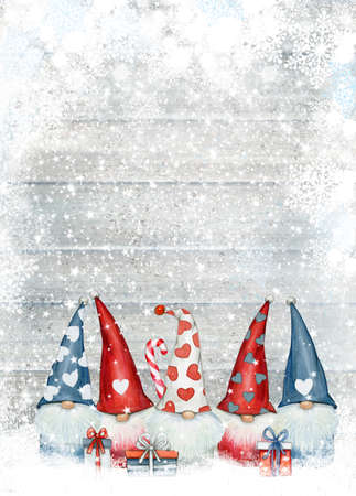 Christmas  gnomes cartoons, greeting card for winter holidays. Merry Christmas greeting card.の写真素材