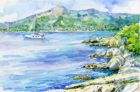 Croatia. Split. Watercolor illustration.の写真素材