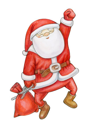 Santa Claus cartoon, isolated on white. Watercolor illustration.の写真素材