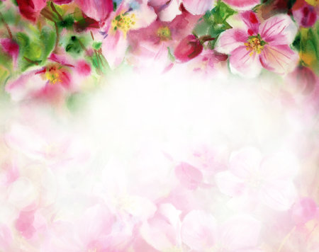 Floral pink background.. Watercolor illustration.の写真素材