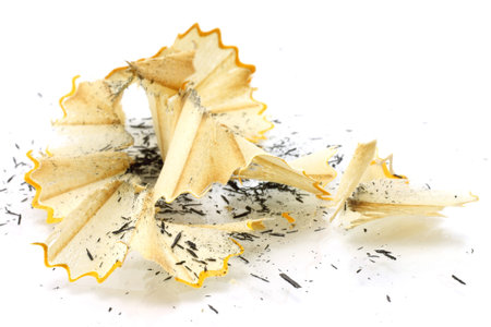 Pencil shavings on a white background の写真素材
