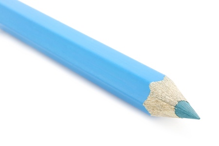 Blue pencil close-up on a white backgroundの写真素材