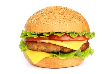 Big hamburger on white background の写真素材