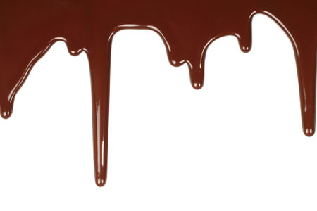 Melted chocolate dripping on white background の写真素材