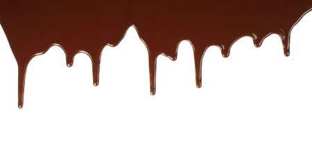 Melted chocolate dripping on white background の写真素材
