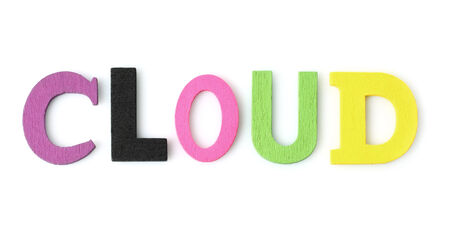 Color wood cloud letters on white backgroundの写真素材