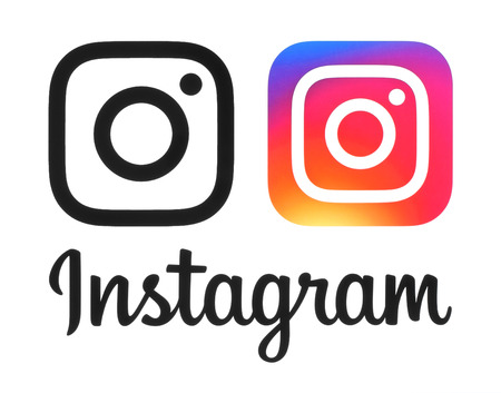 Kiev, Ukraine - May 16, 2016: Instagram new logo and icon printed on white paper. Instagram is an online mobile photo-sharing, video-sharing service.のeditorial素材