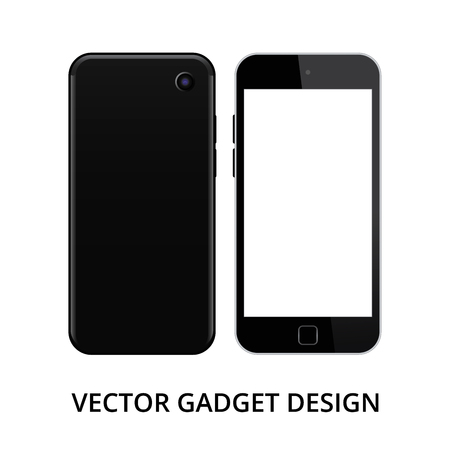 Smart phone in front and back sides on white background. Realistic vector illustration, for graphic and web designのイラスト素材
