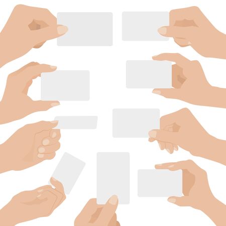Collage of woman hands holding white cardのイラスト素材