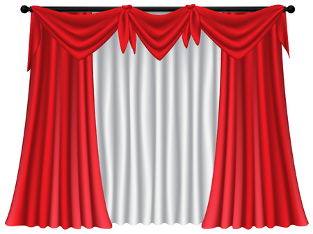 Red luxury curtains and draperies on white background, realistic vector illustrationのイラスト素材