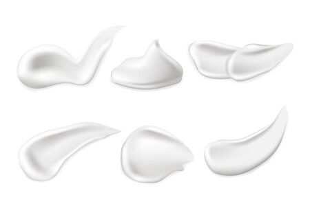 Set of cosmetic cream smears on white background. Realistic white skin cosmetic cream, vector illustrationのイラスト素材