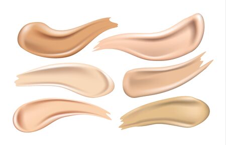 Set of cosmetic foundation cream smears on white background, realistic vector illustrationのイラスト素材