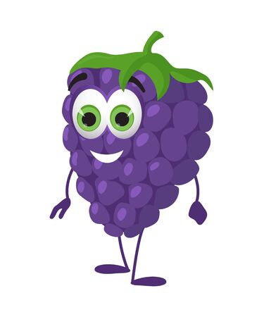 Funny Grape with eyes. Cartoon funny fruits characters flat vector illustrationのイラスト素材