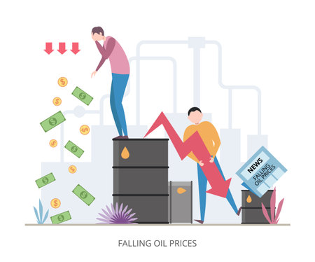 Falling Oil Prices concept, flat vector illustrationのイラスト素材