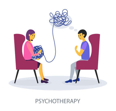 Psychotherapy concept on white background, flat design vector illustrationのイラスト素材