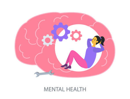 Mental Health concept on white background, flat design vector illustrationのイラスト素材