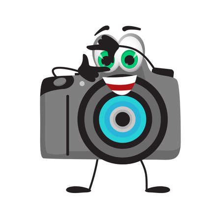Funny travel objects collection: Funny Photo Camera on white background, flat design vector illustrationのイラスト素材