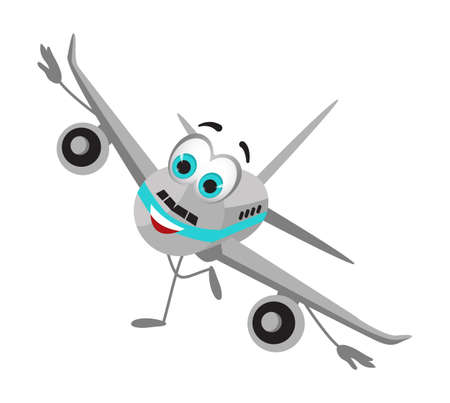 Funny travel objects collection: Funny Airplane on white background, flat design vector illustrationのイラスト素材