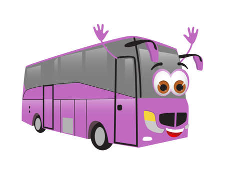 Funny travel objects collection: Funny Travel Bus on white background, flat design vector illustrationのイラスト素材