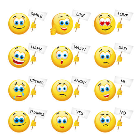 Set of Yellow emoticons and emojis. Vector illustration in realistic style close-upのイラスト素材