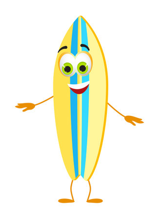 Funny Beach Surfboard with eyes - Summer Things Collection. Cartoon funny characters, flat vector illustrationのイラスト素材
