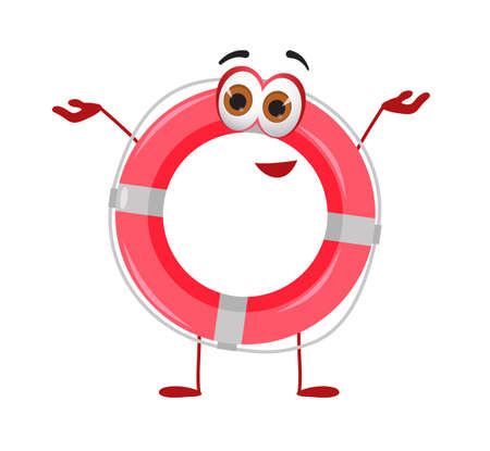 Funny Lifebuoy with eyes - Summer Things Collection. Cartoon funny characters, flat vector illustrationのイラスト素材