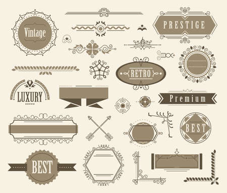 Set of ornamental filigree flourishes and vintage design signs. Classical vintage elements, vector illustrationのイラスト素材