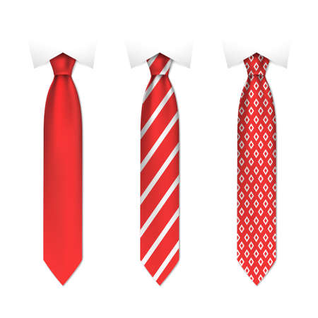 Set of red men ties on white background, realistic vector illustration close-upのイラスト素材