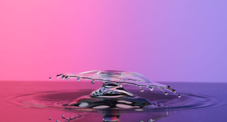 Water splash like umbrella on color background close-up