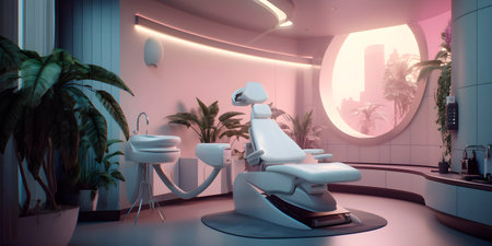 Futuristic dental cabinet, a futuristic medicine concept, realistic design illustration, generative aiの素材