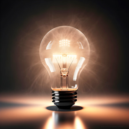 Light bulb emitting light in the darkness, electricity and the idea concepts, realistic illustration, generative aiの素材