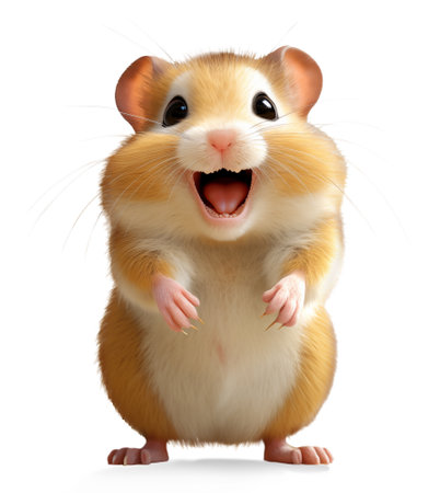 Cute happy hamster, isolated on white background, funny pets concept, realistic illustration in doodles design, generative aiの素材
