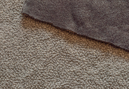 Bilateral beige and brown polar fleece fabric texture close up as background