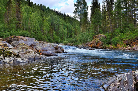 Raging mountain river in Kuznetsk Alatau mountains, Western Siberia, Russiaの写真素材