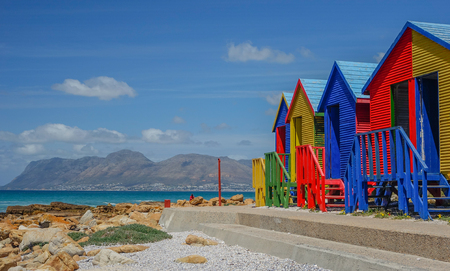 Colorful houses on the beach of St James, False Bay in Cape Townのeditorial素材