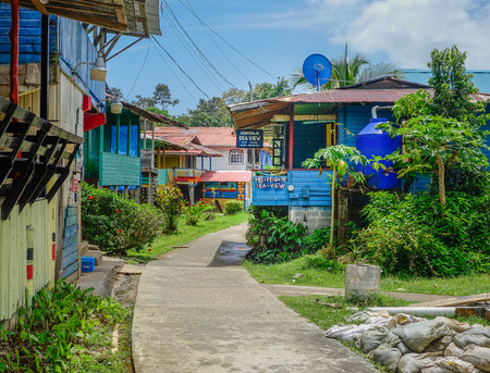 Colorful houses on the main street of Bastimentos Islandのeditorial素材